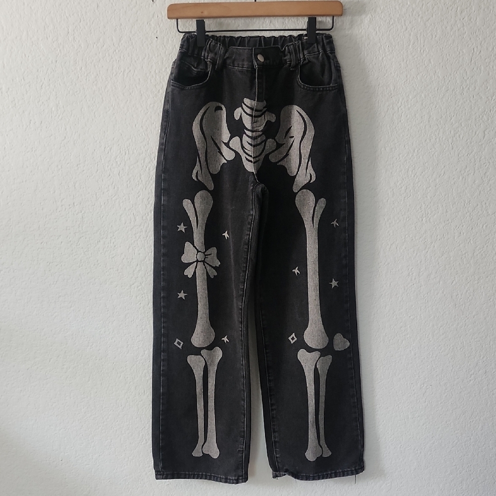 SHEIN Black Skeleton Print Kids Jeans